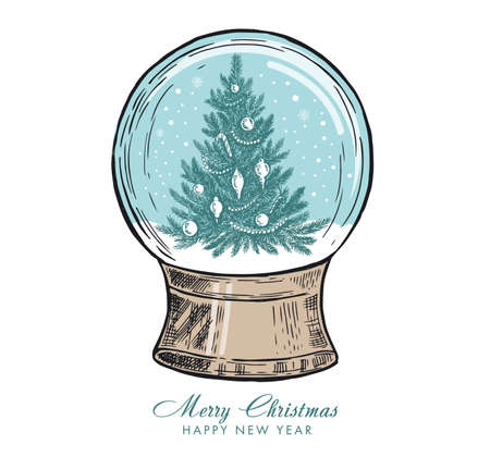 Snow globe hand drawn illustration, vector.のイラスト素材