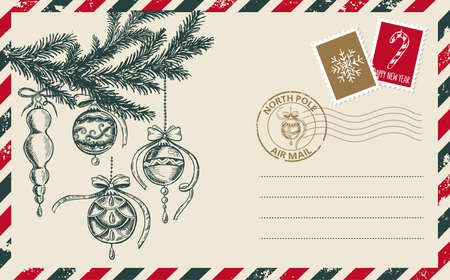 Christmas mail, postcard, hand drawn illustration.のイラスト素材