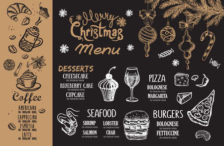 Christmas menu cafe. Food flyer. Restaurant menu. Template design.のイラスト素材