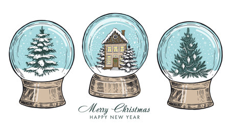 Snow globe hand drawn illustration, vector.のイラスト素材