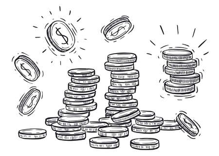 Pile of money, hand drawn illustration, vector.のイラスト素材