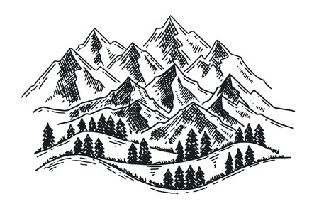 Landscape mountains. Hand drawn illustration.のイラスト素材