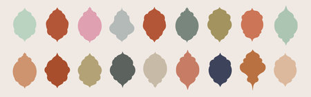 Set of vector colored silhouettes of different leaves in pastel colorsのイラスト素材