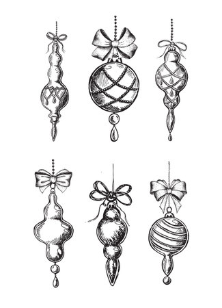 Set of hand drawn Christmas ornaments. Vector sketch illustration.のイラスト素材