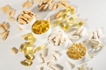 Food supplement oil filled fish oil, vitamin D, omega 3, omega 6, vitamin A, vitamin E, flaxseed...