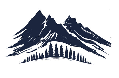 Mountains and pine trees on a white background. Vector illustration.のイラスト素材