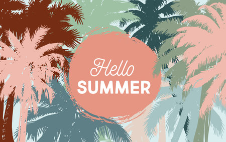 Hello Summer, Palm hand drawn illustrations, vector.