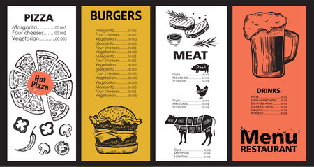 Menu template design for restaurant, sketch illustration. Vector.のイラスト素材