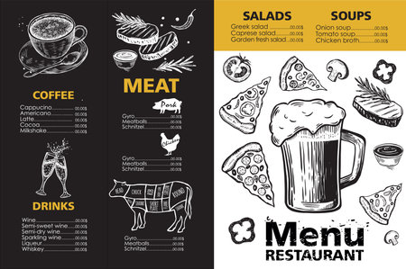 Menu template design for restaurant, sketch illustration. Vector.のイラスト素材