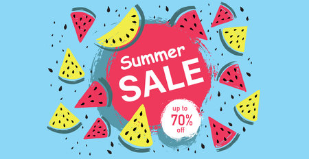 Summer sale banner with watermelon. Vector illustration in flat style.