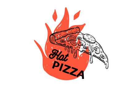 Hot Pizza, hand drawn illustrations, vector.のイラスト素材