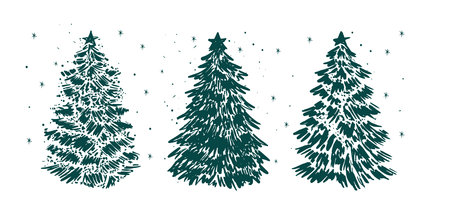 Christmas tree set, Hand drawn illustrations.のイラスト素材