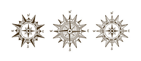 Compass Wind rose, set hand drawn Illustration.のイラスト素材