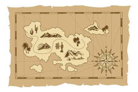 Pirate old map hand drawn Illustration.のイラスト素材