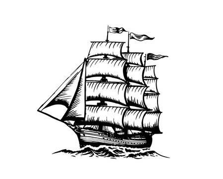 Sailing ship sketch, hand drawn illustrations. Vector.のイラスト素材