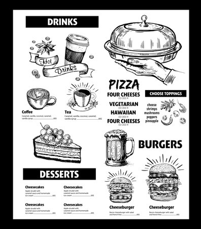 Menu restaurant brochure. Flyer with hand-drawn graphic.のイラスト素材