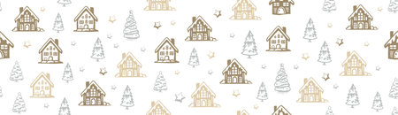 Christmas house and tree has drawn illustrations, vector.のイラスト素材