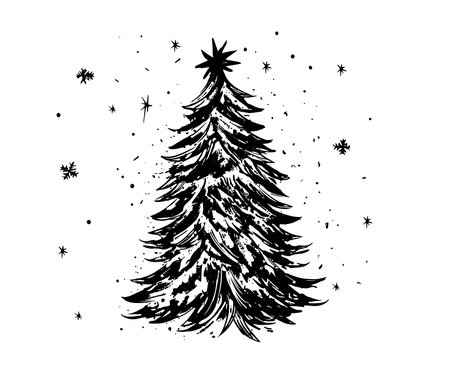 Christmas tree set, Hand drawn illustrations.のイラスト素材