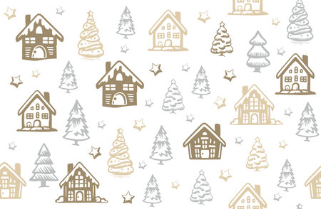 Christmas house and tree has drawn illustrations, vector.のイラスト素材