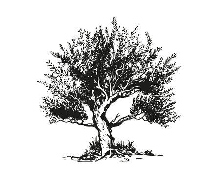 Olive tree hand drawn illustrations, sketch. Vector.のイラスト素材
