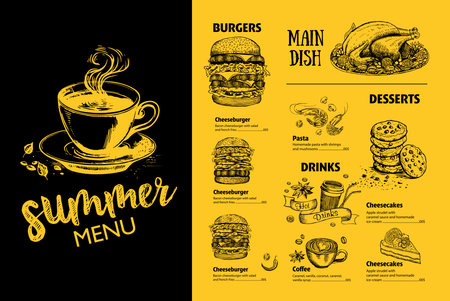 Menu restaurant brochure. Flyer with hand-drawn graphic.のイラスト素材