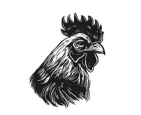 Rooster's head vector sketch line drawing black on whiteのイラスト素材
