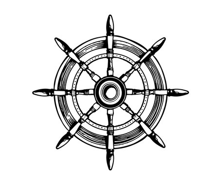 Ship wheel, sketch, hand drawn vector Illustration.のイラスト素材
