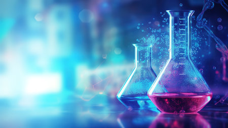 Glass flask and beaker in medical health scienceの素材