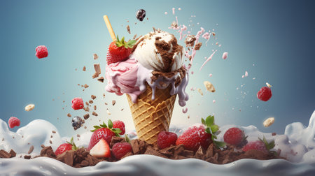 Banner with ice cream photorealisticの素材