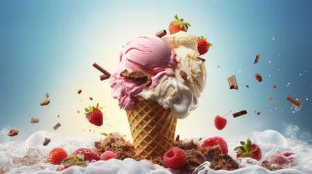 Banner with ice cream photorealisticの素材