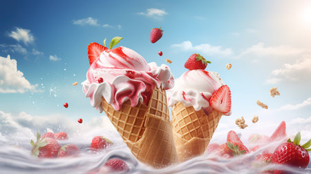 Banner with ice cream photorealisticの素材