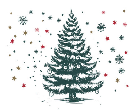 christmas tree hand drawn illustrationのイラスト素材