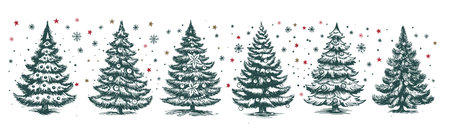 christmas tree hand drawn illustrationのイラスト素材
