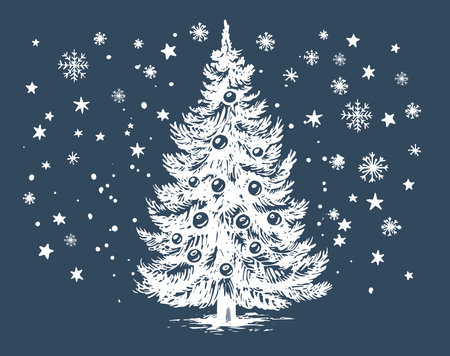 christmas tree hand drawn illustrationのイラスト素材