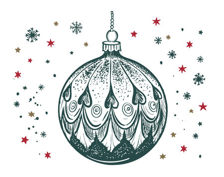 Christmas ball. Hand drawn illustration.のイラスト素材