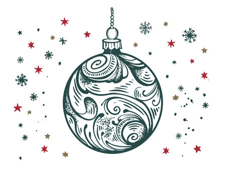Christmas ball. Hand drawn illustration.のイラスト素材
