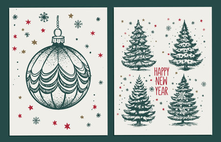 Christmas set in sketch style. Hand drawn illustrationのイラスト素材