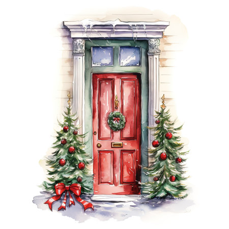 Door decoration, Christmas card poster banner, watercolorの素材