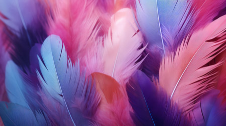 Colorful feathers as background, close up. Color of the year 2019.の素材