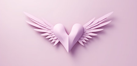 Pink heart with wings on a pink backgroundの素材