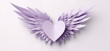 Paper heart with wings on a white background. 3d rendering.の素材