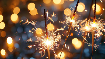 Sparklers on bokeh background, new year and christmasの素材