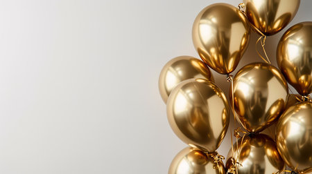 Golden balloons on white background with copy space.の素材