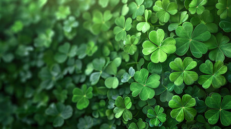Green clover leaves background with bokeh effect. St.Patrick's Dayの素材