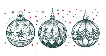 Christmas green ball. Hand drawn illustration.のイラスト素材