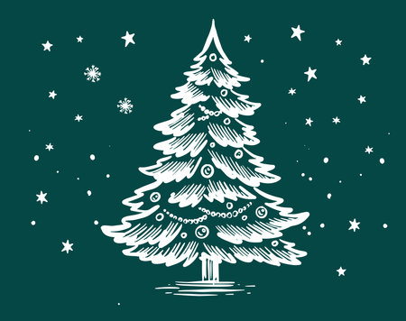 Christmas tree hand drawn illustrationのイラスト素材