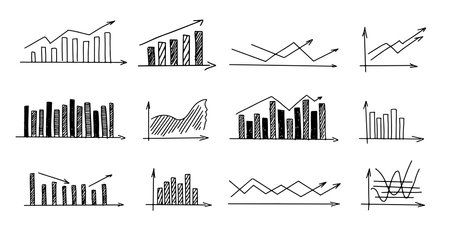 Graphs on white background, Set hand drawn. Vectorのイラスト素材