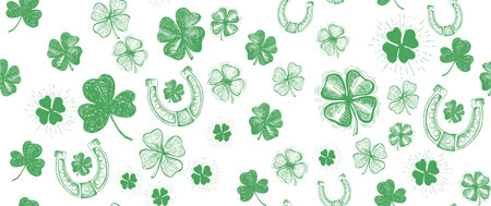 St. Patricks Day pattern on white. Hand drawn illustrationsのイラスト素材