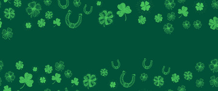 Patricks Day, clover pattern on green. Hand drawn illustrationsのイラスト素材
