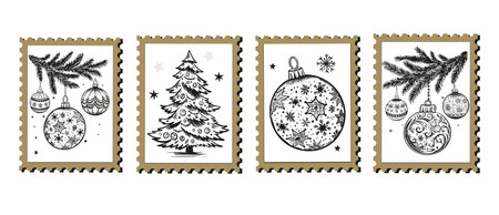 Hand-Drawn Christmas Festive Stamps Collectionのイラスト素材
